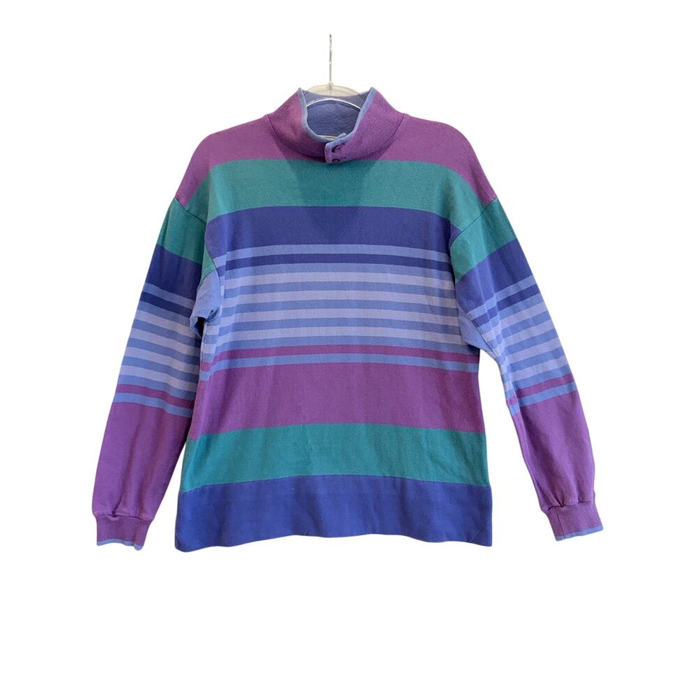 Vintage L.L.Bean Striped Cotton Sweater Y2K School Preppy Purple Teal size S